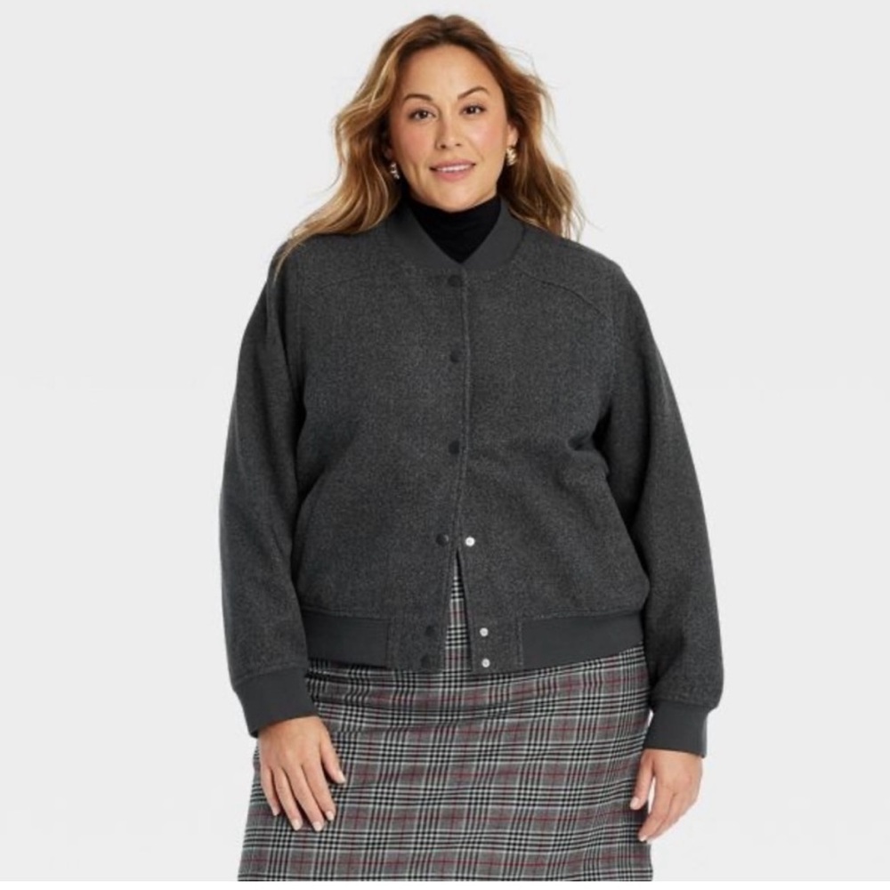 Ava & Viv Charcoal Varsity Jacket 2X